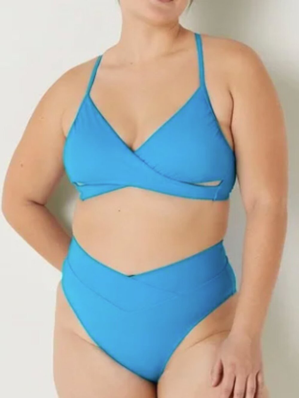 Victoria's Secret PINK NWT Bikini Set Blue Wrap Top Crossover High Waist